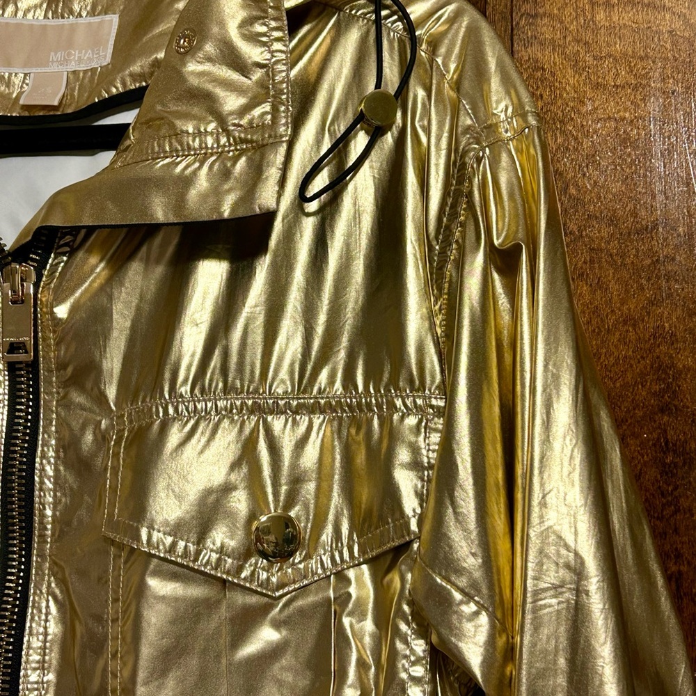 MICHAEL Michael Kors Metallic Gold Utility Jacket with detachable Hood - Picture 5 of 7